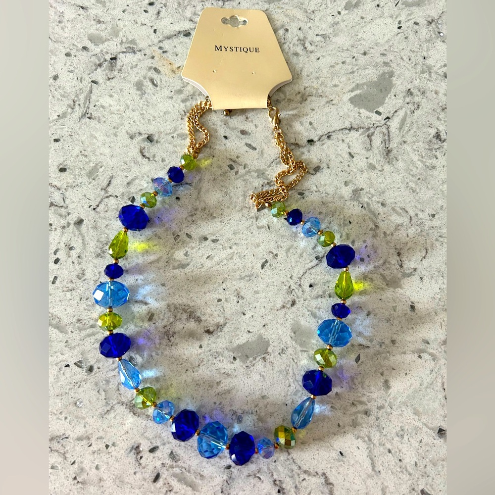 Glass Bead Necklace Blue Green